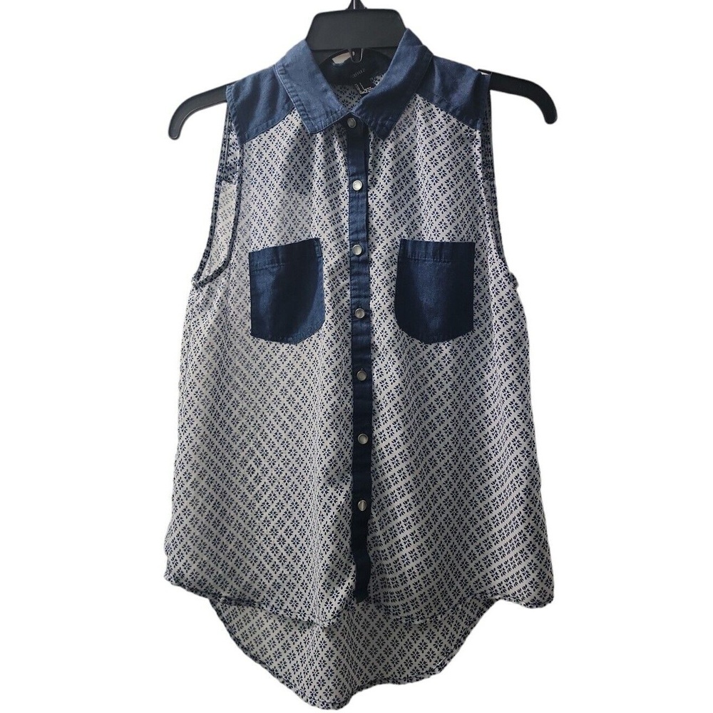 Forever 21 Sleeveless Top Denim Accents Button Down Shirt Small